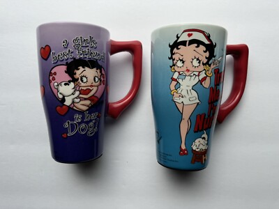 Betty Boop A Girls Best Friend + Nurse  Ceramic Travel Coffee Mug Cup set of 2