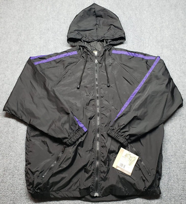 ShedRain Jacket Mens M/L Black Purple Nylon Zipper Pockets Rain Essentials New