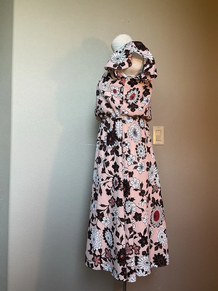 Vestido de Verano Ligero Ann Taylor Loft Floral Atemporal Blusa Cintura Pequeño Foto 4 de 4