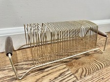 Vintage Brass Tone MCM Gold Vinyl Record Album Stand Holder Wood Handles BL