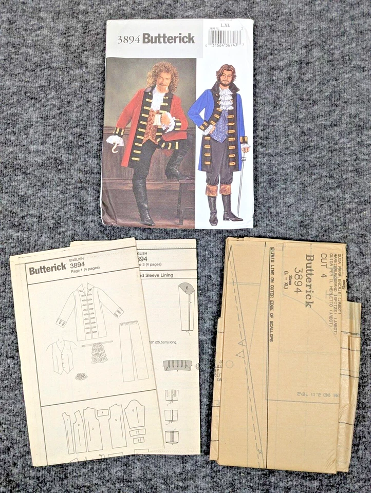 Butterick Pattern 3894 Pirate Buccaneer Mens Coat Vest Pant L XL - Halloween - Image 3 of 3