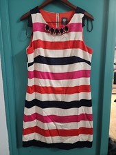 Vince Camuto dress SIZE 12 Orange Pink Ivory Navy Blue Stretch Beaded