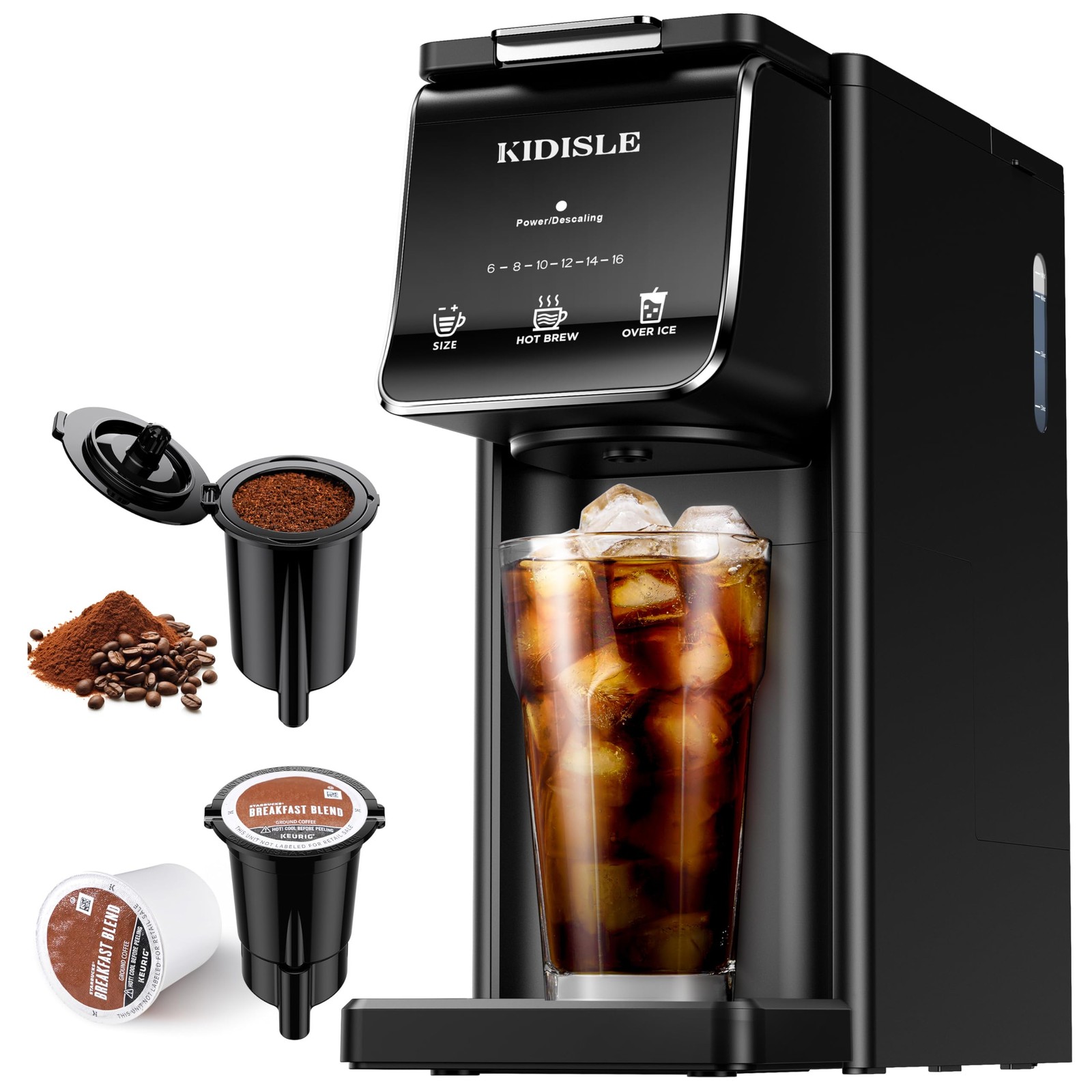 For K Cup & Grounds 6 16oz Sizes 40oz Tank Black Iced