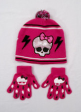Y2K Monster High Girl's Skull Logo Beanie - Goth Gothic / Emo Hat & Gloves 2013