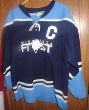 VINTAGE MINNESOTA FROST CAPTAIN HOCKEY JERSEY ADULT XL #11 AK ATHLETIC KNIT BLUE