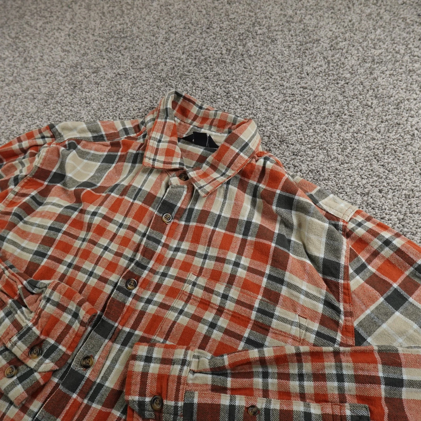 Eddie Bauer Shirt Mens XL Orange Plaid Flannel Button Up Long Sleeve Outdoor Top