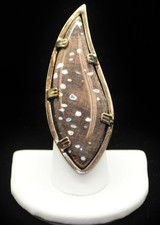 Sterling Silver Large Brown Stone Leaf Like Design Ring SZ 7.75 FMF215