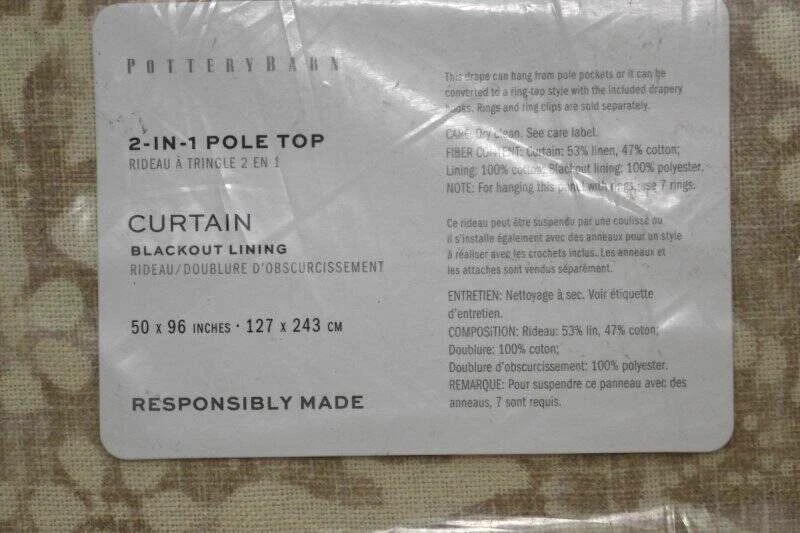 Juego de 2 cortinas opacas Pottery Barn Bernyce color lino 50" x 96" nuevo con etiquetas Foto 2 de 4