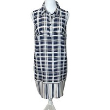 Luxology Navy Windowpane Plaid Sleeveless Shirt Dress Size 6 Business Casual