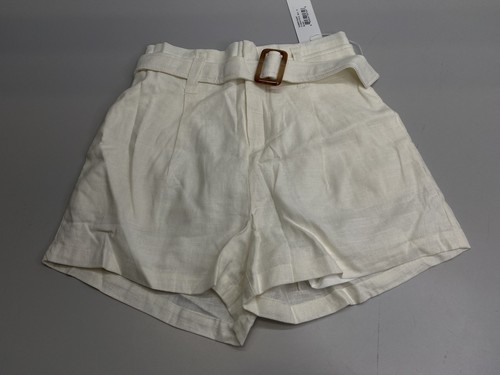 Bishop + Young Womens Min Short White Size S Summer Linen Belted Back Stretch