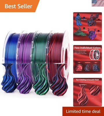 Silk PLA 3D Printer Filament Bundle, Shiny Dual Color PLA Filament 1.75mm Pac...