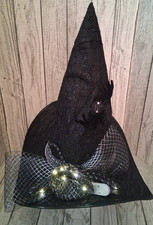 LED Silver Black Witch Hat Women Witch Black Spider Halloween Costumes Lights Up