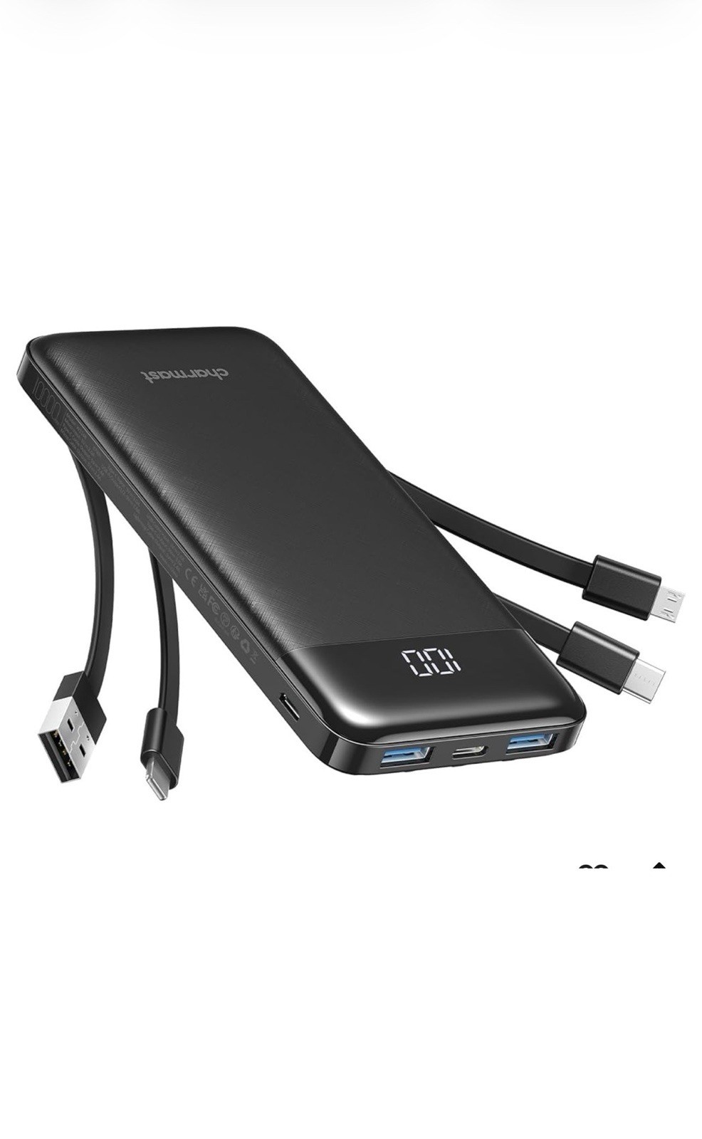 Charmast Power Bank with Built in Cables X 4, 10000Mah USB C Battery Pack 6 Outp