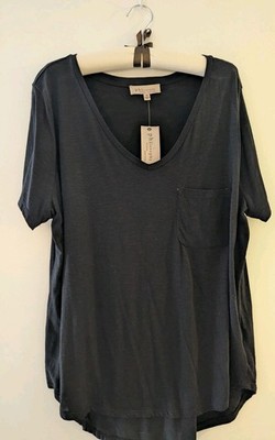 Philosophy Woman's 1X Cut & Sew Knits Short Sleeve T Shirt Black Pocket NWT