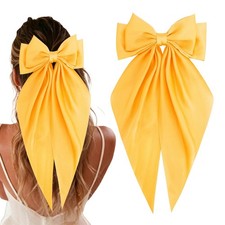 PcwBcn Yellow Silky Satin Large Hair Bow Clip