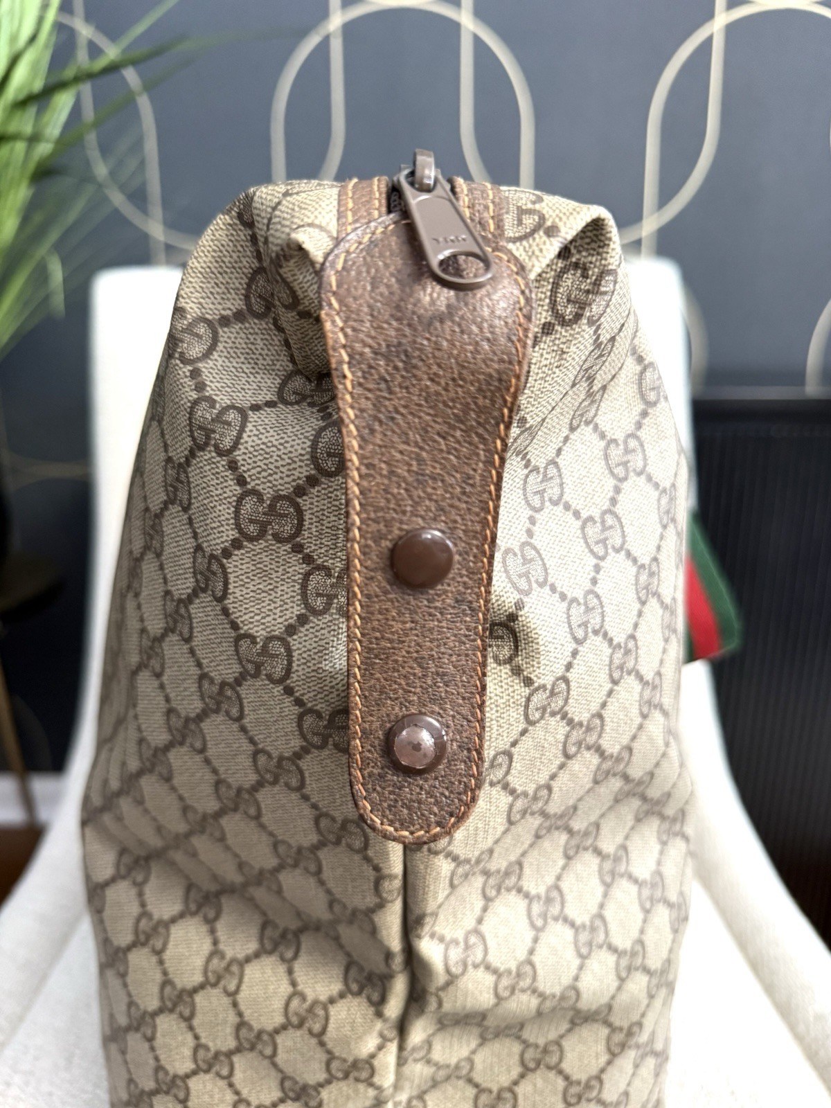 GUCCI Authentic Large Tote Bag Travel Duffle Bag Brown Monogram Canvas thumbnail 14