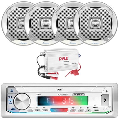 Pyle Bluetooth Receiver W/Remote, 4x 6.5'' 400W Silver Speakers, 800W Amplifier