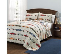 Race Car Kids' 3-Piece Quilt Bed Set, Reversible Bedding Set for Boys, Blue ...