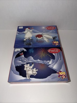 Coca Cola Polar Bears - 2 Puzzles - THREE CHEERS & SPINNING BOTTLE 100 Pc Jigsaw