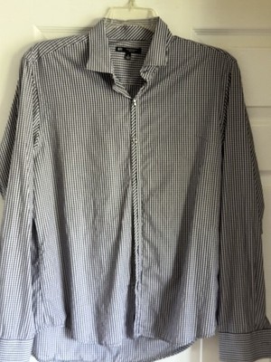 Men s Saks Fifth Ave New York Long Sleeve Button Down Shirt L Black White Plaid