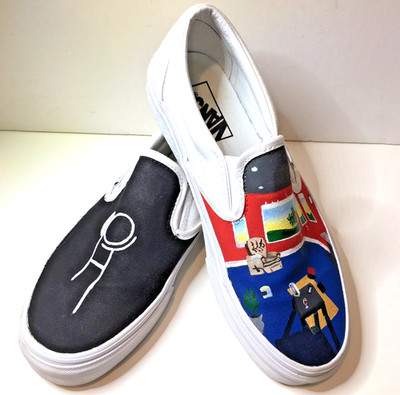Vans Shoes Hippo Campus Landmark Album Cover Art Hand Painted Slip-On Women 7.5