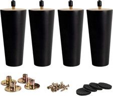 4 Inch / 10Cm Wooden Furniture Legs, Set of 4 Black Solid Wood Tapered