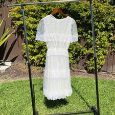 vintage mid lenght lace white prairie dress women