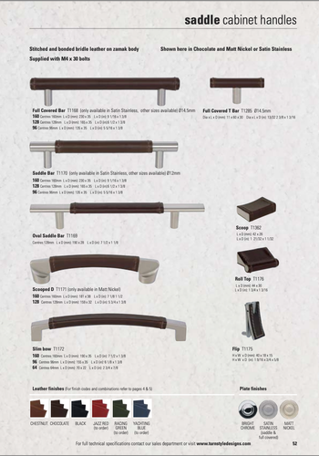 Turnstyle Designs Scooped D Chestnut Leather Stitched Cabinet Handle 128mm T1171 - Picture 2 of 11