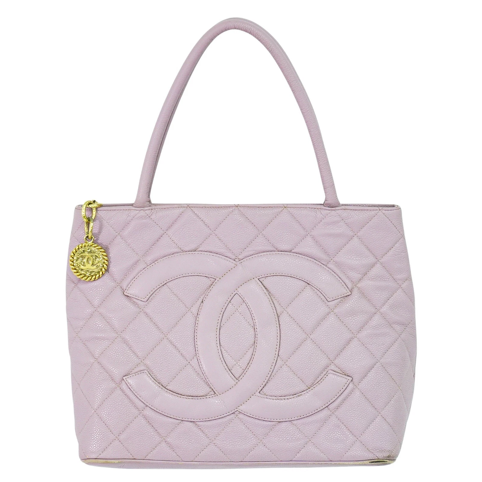 Borsa a mano CHANEL CC Medaglione in pelle viola chiaro oro