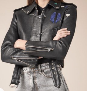 maje embroidered leather jacket