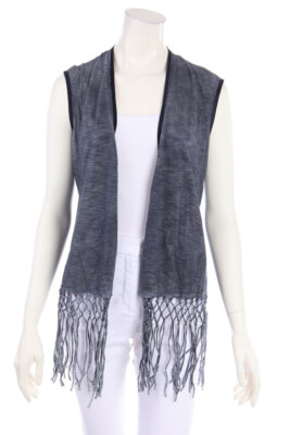 ELIE TAHARI Jersey Gilet Fringes XS dark blue NEW
