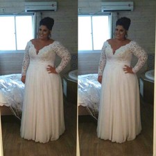 Elegant Deep V Neck Wedding Dress Long Sleeves Lace Applique A Line Bridal Gowns