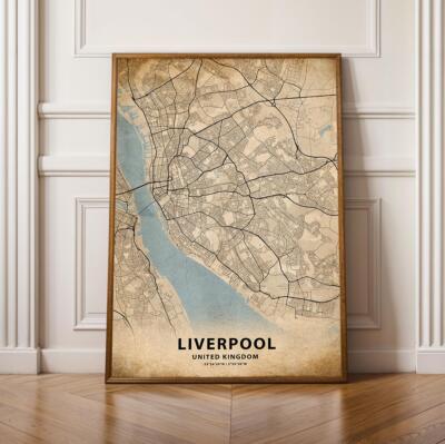 Liverpool Stadtplan Druck gerahmte Wandkunst für Wohndeko einzigartiges Geschenk