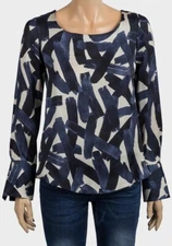 Women's Long Sleeve Scoop Neck Elegant Lightweight Blue Blouse Top - Size:14