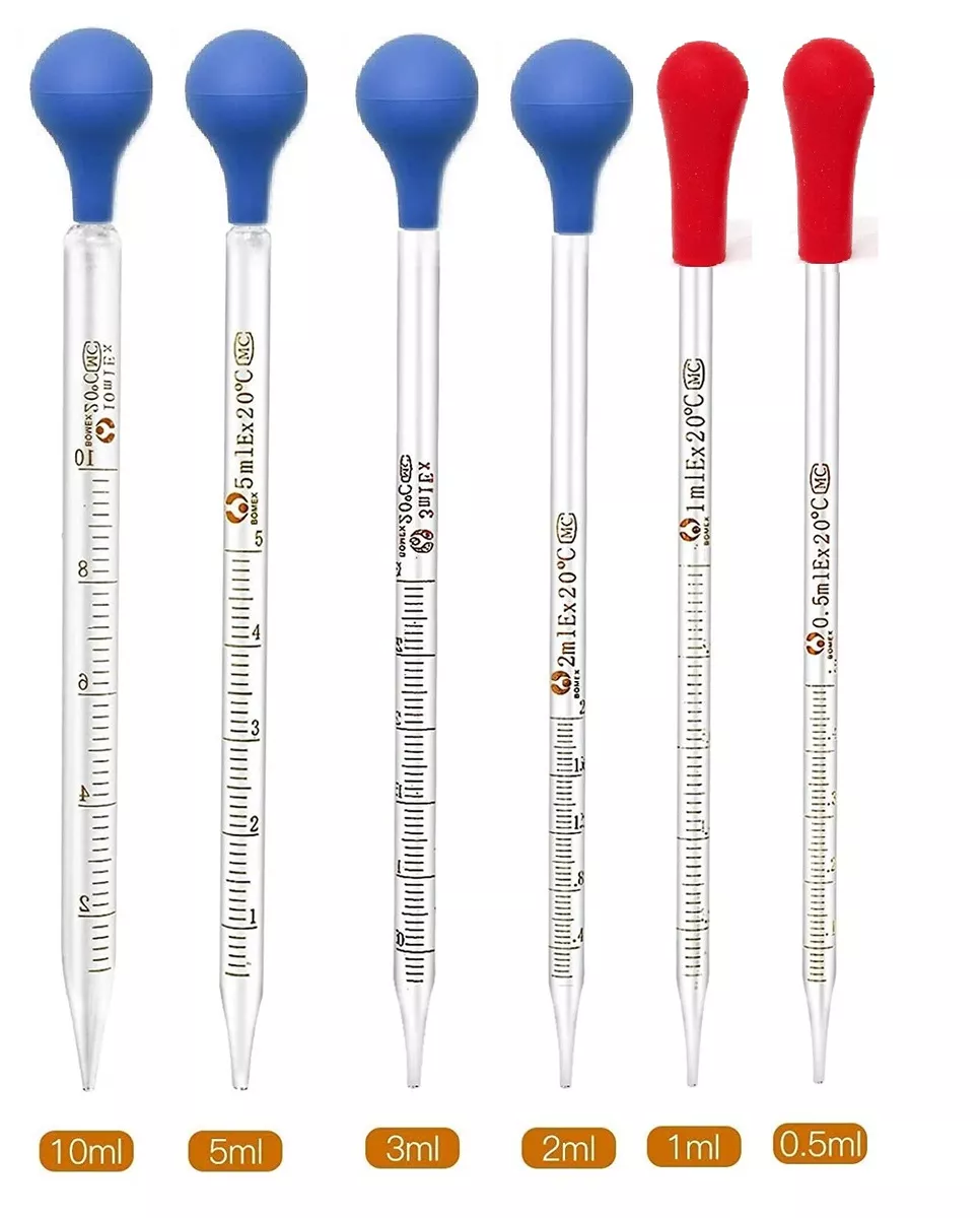 Set of 6 Glass Graduated Lab Pipette Droppers for Liquid & Oil  0.5/1/2/3/5/10ml