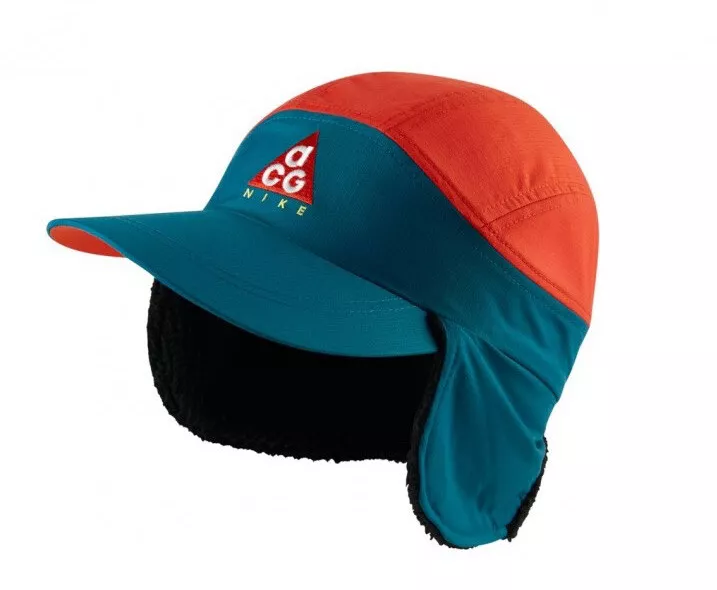 NIKE ACG TAILWIND SHERPA CAP HAT EARFLAPS HABANERO RED TEAL BLACK