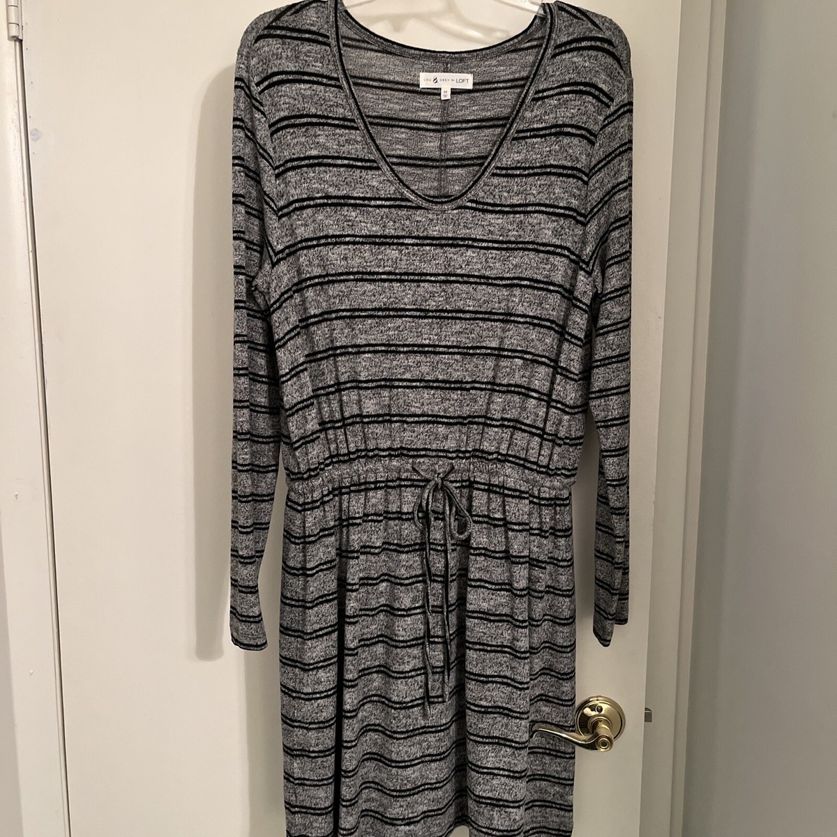 lou & grey sweater dress LOFT long sleeve drawstring waist dress, Womens Sz M luxury formal gown
