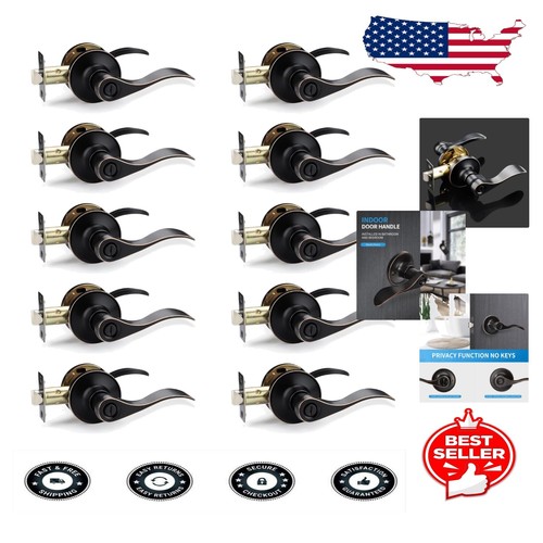 Bulk 10 Oil Rubbed Bronze Privacy Door Knobs - Keyless for Bedrooms & Baths
