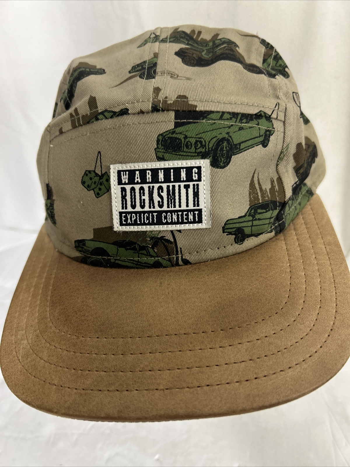 Rocksmith 5 Panel Strapback Hat Beige Leather Bri… - image 2