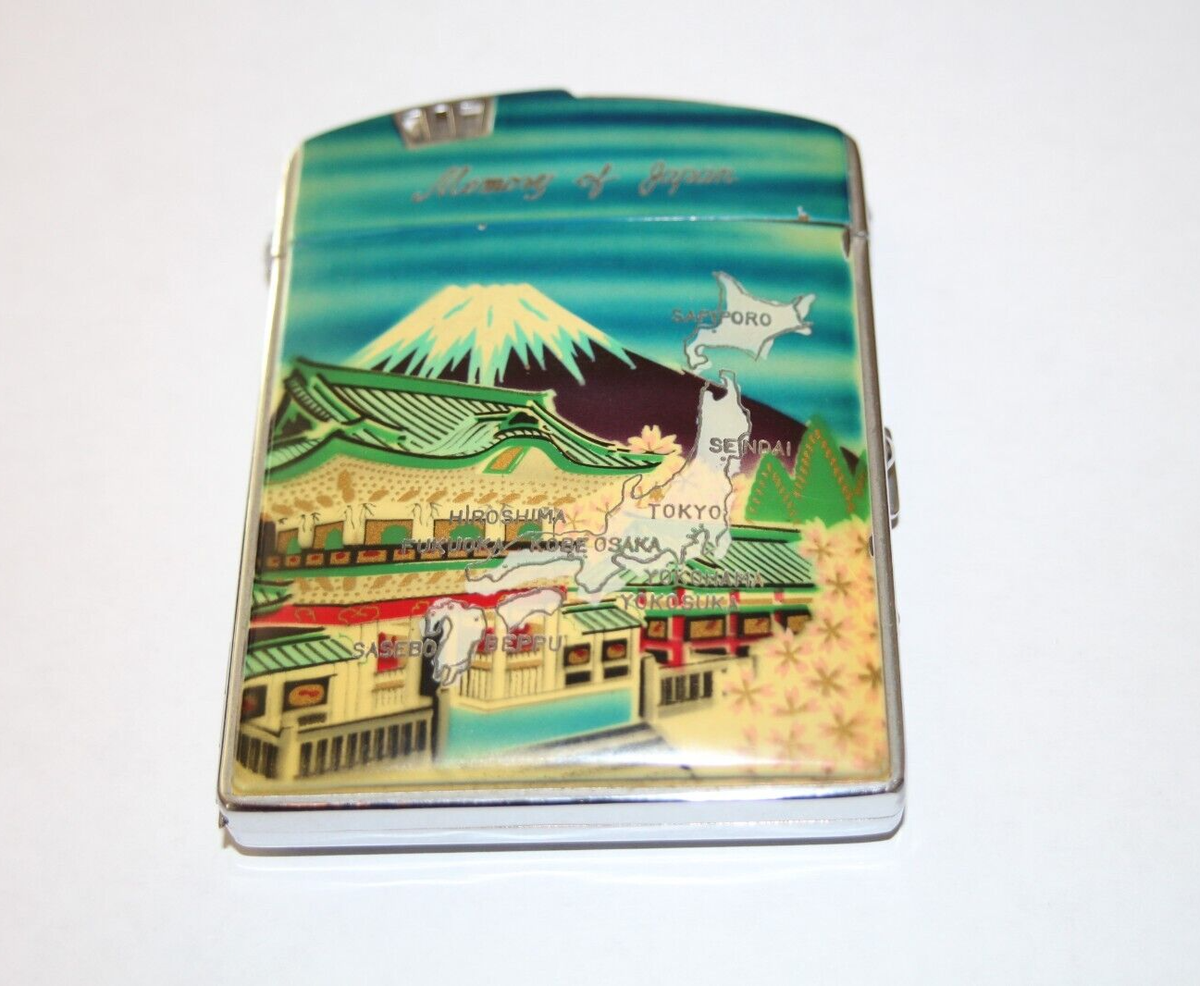 memory of japan cigarette case Vintage Memory of Japan Enamel and Chrome Cigarette Lighter Case Combination