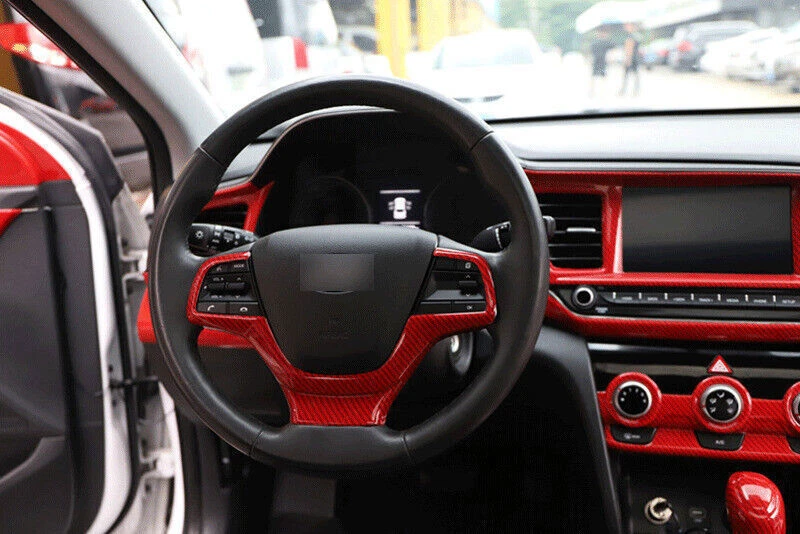 Cubierta de interruptor de volante ABS rojo fibra de carbono para Hyundai Accent 2018~22 Foto 4 de 4