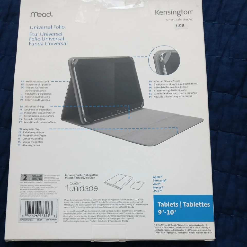 Kensington Blue Universal Folio For 9"-10" Tablet NIB TRAPPER KEEPER by MEAD - Image 2 of 2
