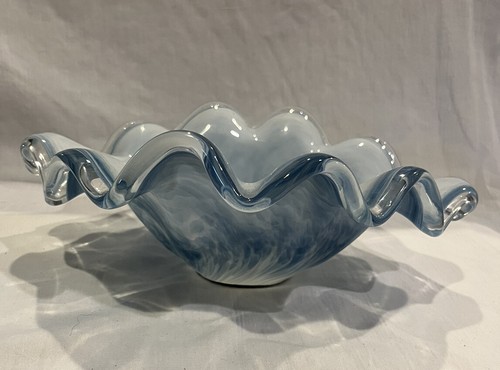 Vintage Murano 10”X 7.5”X 4” Blue White Glass Bowl Hand Made No Chips Gift - Picture 5 of 10