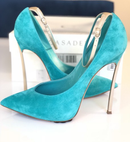 Casadei Lama Metallo Tacco a Punta Turchese Verde Anice Camoscio Pompa  Scarpe | eBay