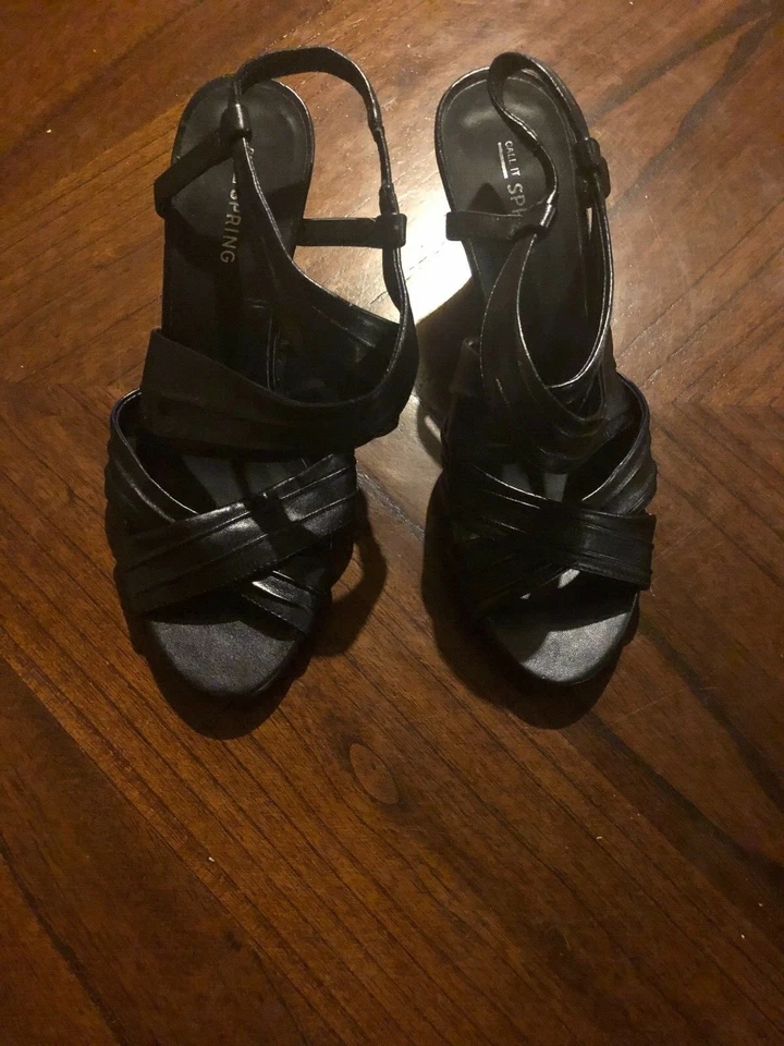 Call It Spring Solid Black Criss-Cross Wedge Heels Size 7.5 NEW W/O BOX - Image 2 of 4