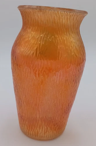 Vintage Jeanette Marigold Iridescent Carnival Glass Vase Tree Bark Pattern  7.5"