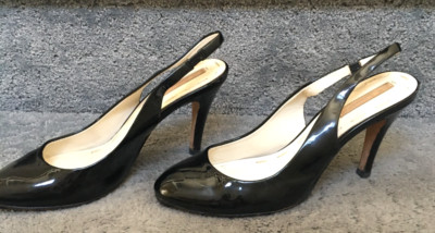 La Fenice Venezia Womens Slingback Heel Black Patent Leather Pump Shoes 7M Italy