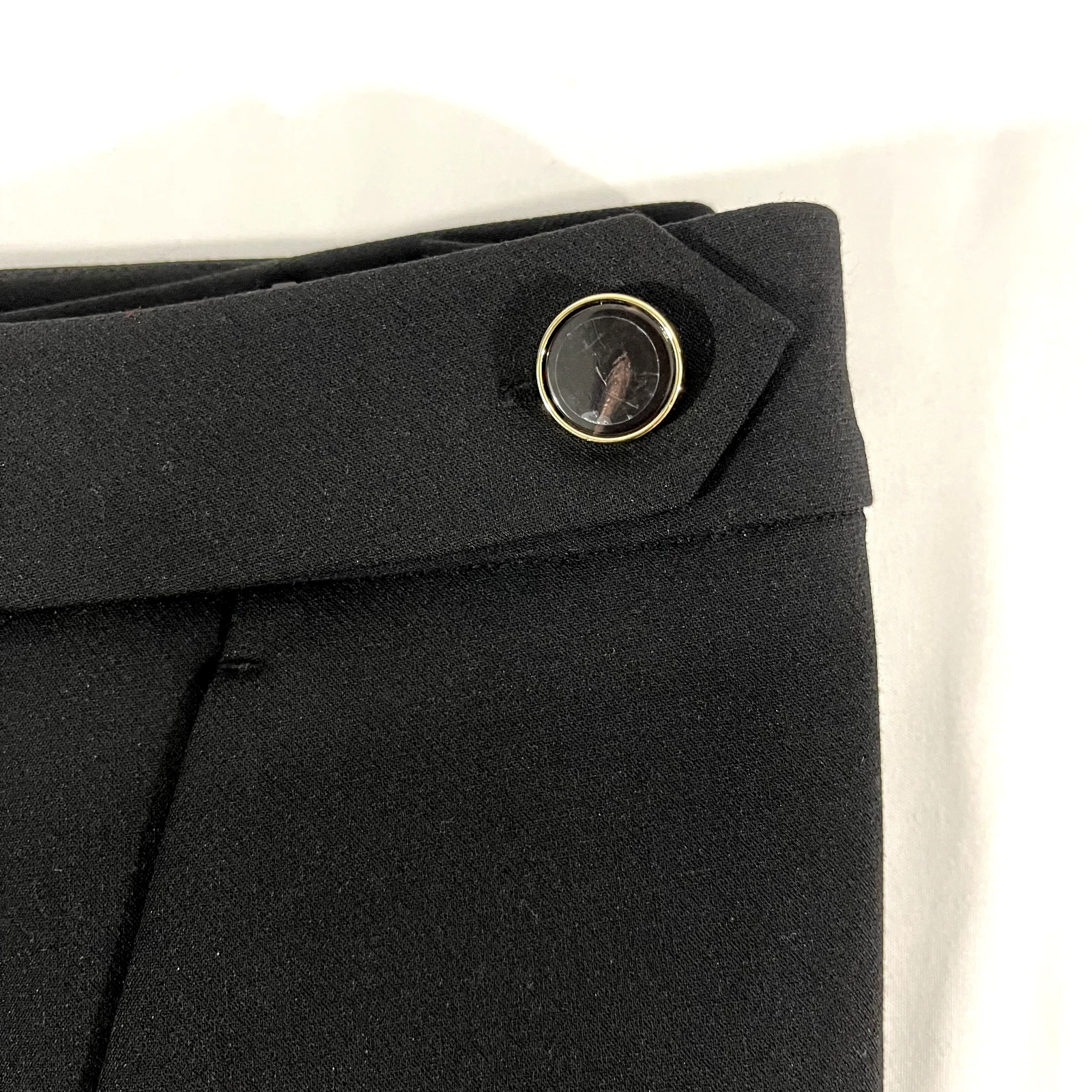 Pantaloni eleganti donna Kate Spade neri 8 pull on gamba dritta zip laterale bottoni nuovi con etichette