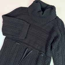 Peter Nygard Black Cable Knit Sweater Dress Womens S Cowl Neck Belted Cozy Hygge