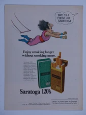 Saratoga 120s Cigarette Tobacco Acrobat Philip Morris Vintage Original Print Ad